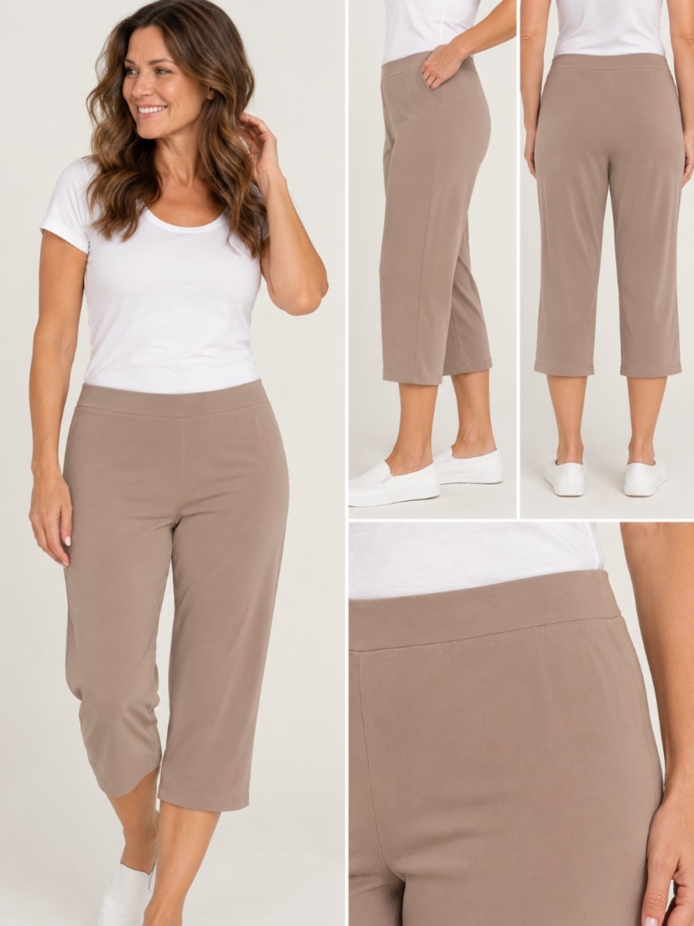 Susan Graver Essentials 2XP Petite Taupe Pull-On Stretch Capri Pants